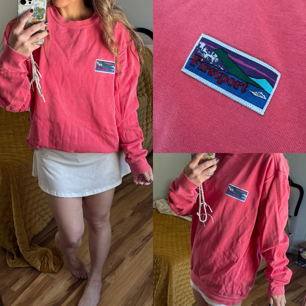 Firstport logo coral sun-kissed summer sweatshirt coastal blogger fave